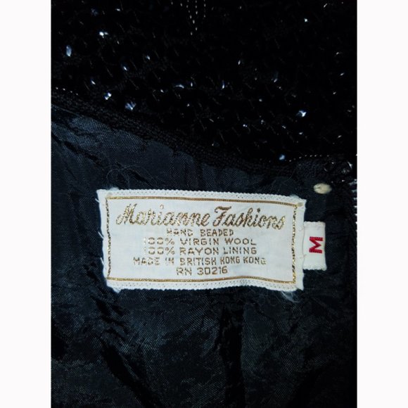 Vtg 60s Black Wool Sequined Hand Beaded Top M - Picture 10 of 10